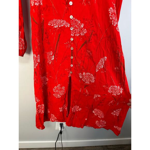 Aritzia Wilfred Red Floral Gallery Button Front Midi Dress Medium Boho Cottage - Picture 6 of 13